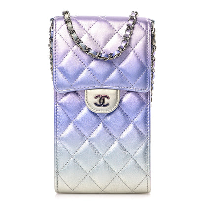 Chanel Gradient Metallic Calfskin Quilted CC Phone Holder Silver Blue Yellow Purple 1 of 11