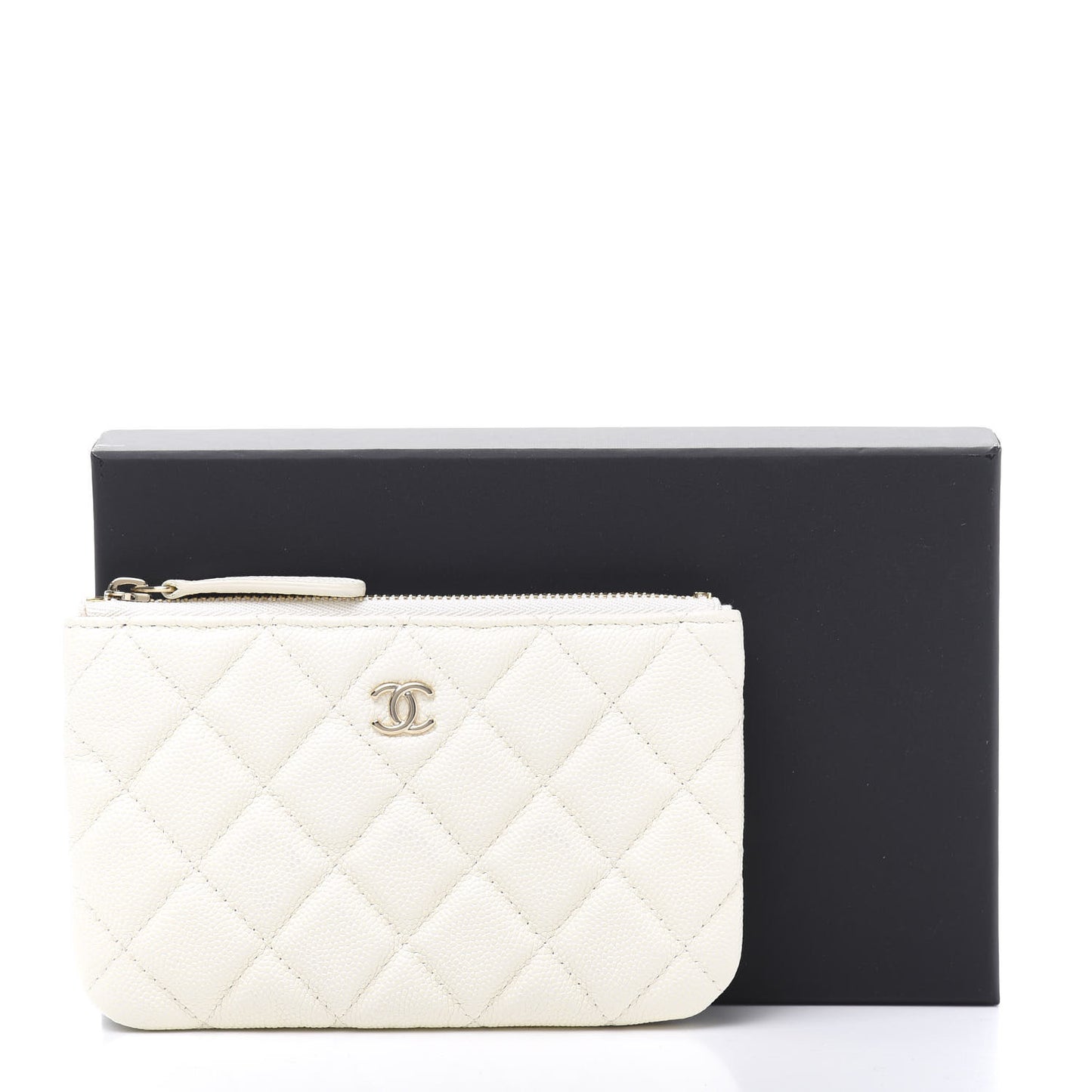 Caviar Quilted Small Cosmetic Case White