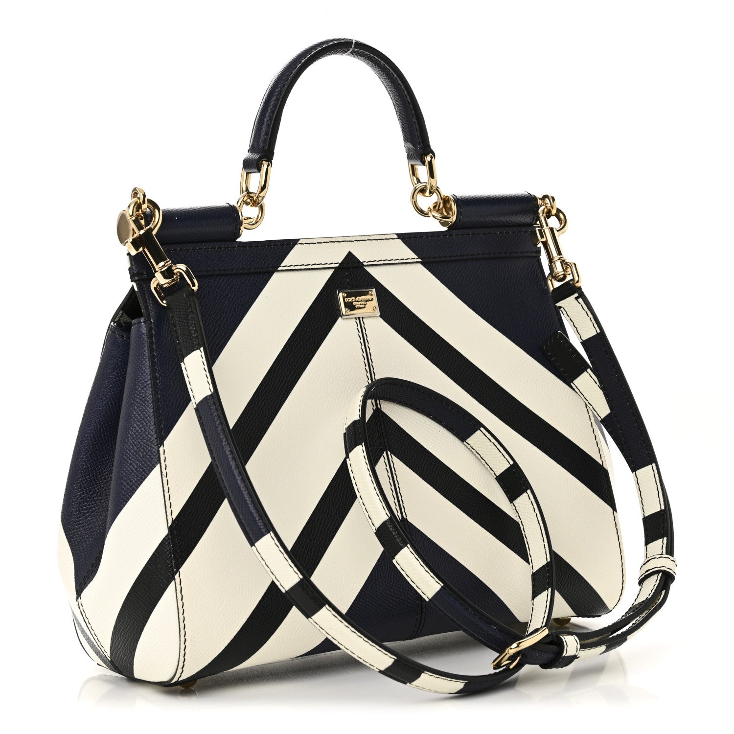 Dolce & Gabbana Dauphine Chevron Striped Medium Miss Sicily Satchel Blue 4 of 10