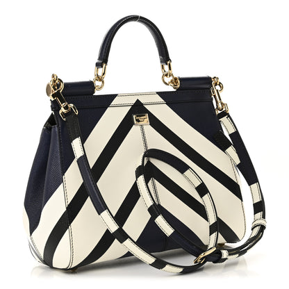 Dolce & Gabbana Dauphine Chevron Striped Medium Miss Sicily Satchel Blue 4 of 10