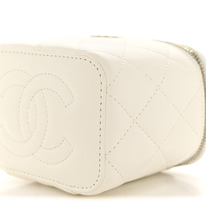Chanel Lambskin Quilted Enamel Pearl Crush Mini Vanity Case With Chain White 10 of 12