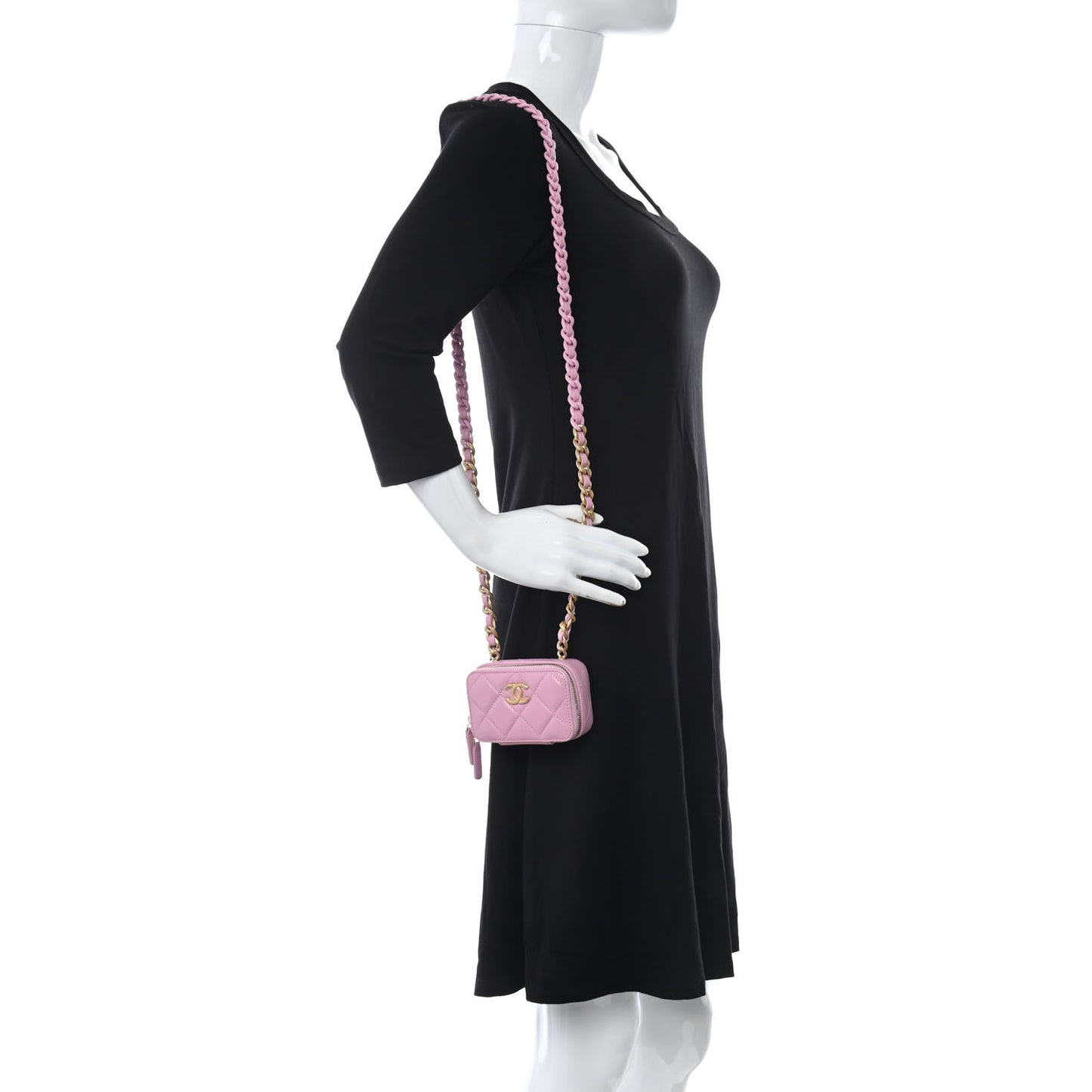 Lambskin Quilted Mini Lacquered Chain Clutch Pink