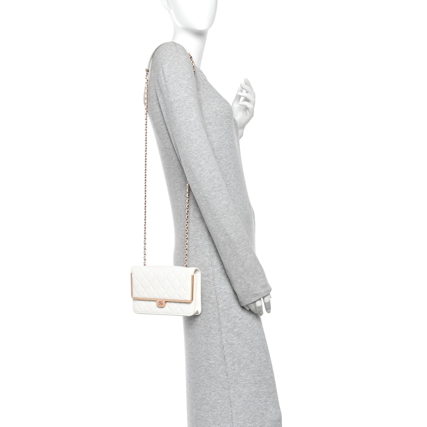 Chanel Lambskin Quilted Frame Wallet On Chain WOC White 2 of 18