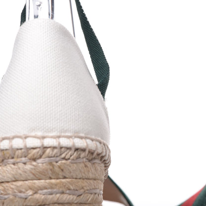 Gucci Canvas Malaga Kid Web Ankle Wrap Espadrille Wedge Sandals 36.5 Green Red Mystic White Emerald 12 of 13