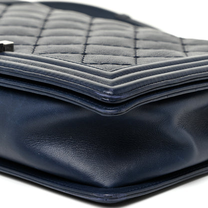 Chanel Calfskin Double Stitch Large Boy Flap Navy Blue 10 of 19