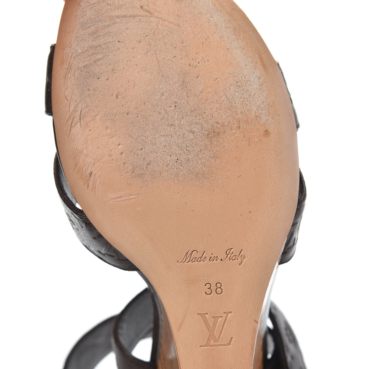 Louis Vuitton Calfskin Monogram Embossed Wedge Sandals 38 Terre 8 of 8