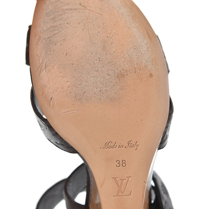 Louis Vuitton Calfskin Monogram Embossed Wedge Sandals 38 Terre 8 of 8
