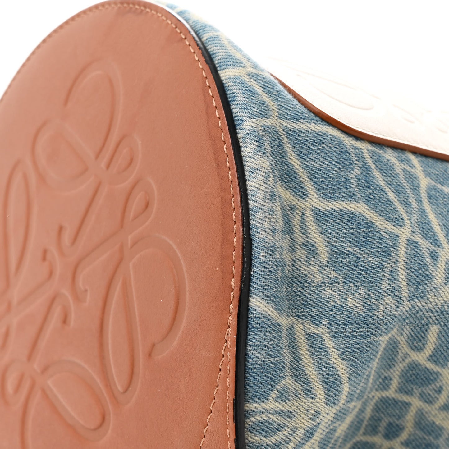 Denim Calfskin Mermaid Print Paula's Ibiza Bucket Bag Blue Tan