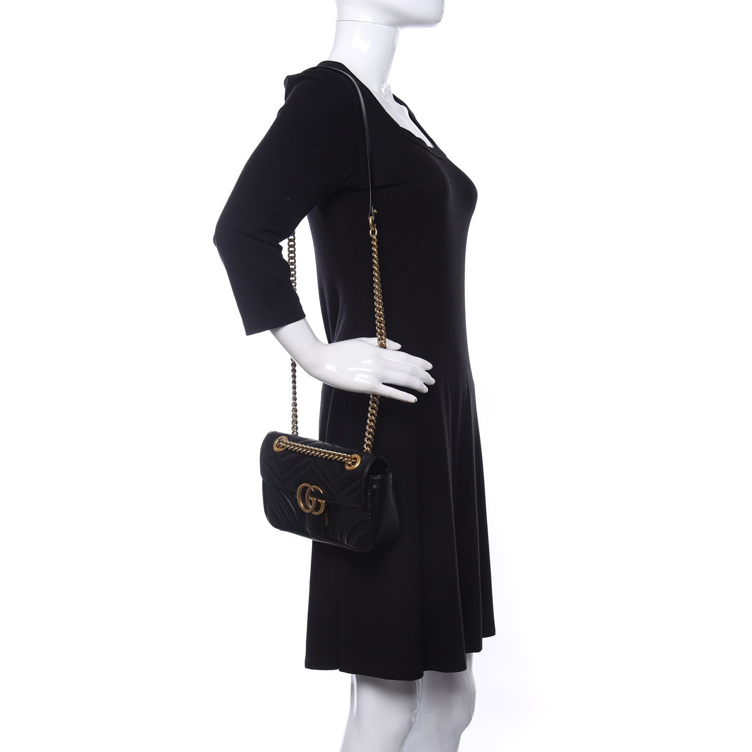 Gucci Calfskin Matelasse Mini GG Marmont Shoulder Bag Black 2 of 11