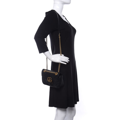 Gucci Calfskin Matelasse Mini GG Marmont Shoulder Bag Black 2 of 11