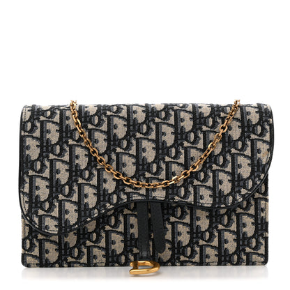 Christian Dior Oblique Saddle Chain Pouch Blue 1 of 10
