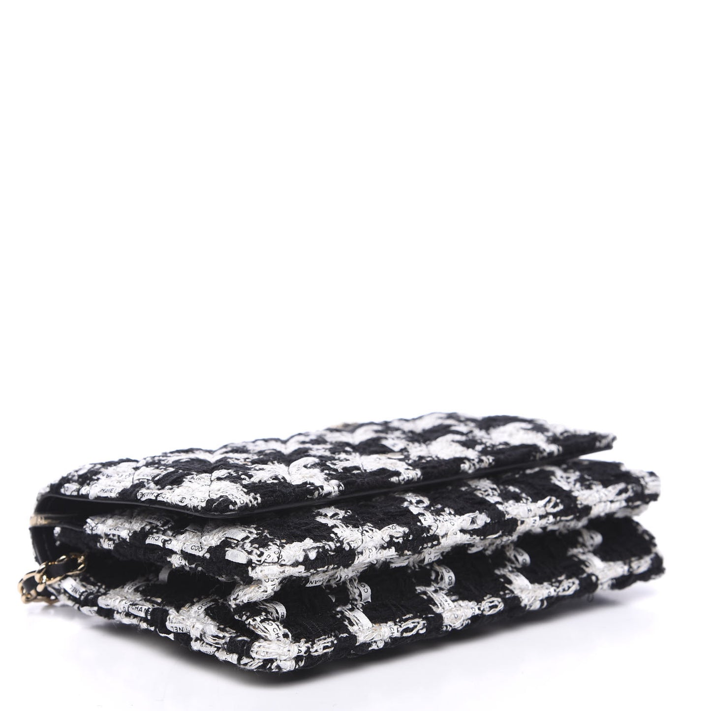 Tweed Quilted Wallet On Chain WOC Black Ecru White