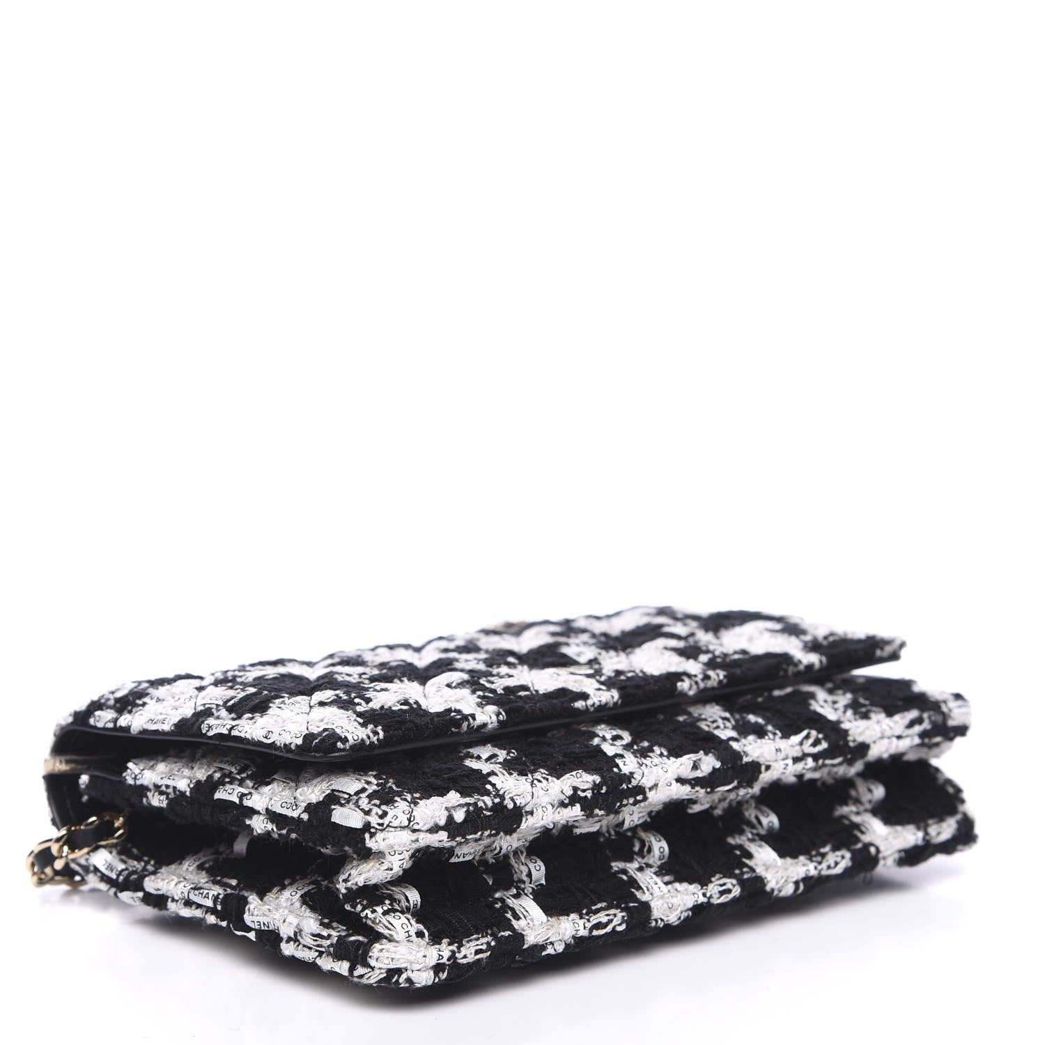 Chanel Tweed Quilted Wallet On Chain WOC Black Ecru White 3 of 11