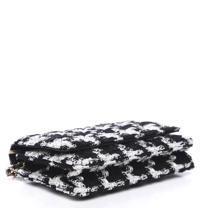 Chanel Tweed Quilted Wallet On Chain WOC Black Ecru White 3 of 11