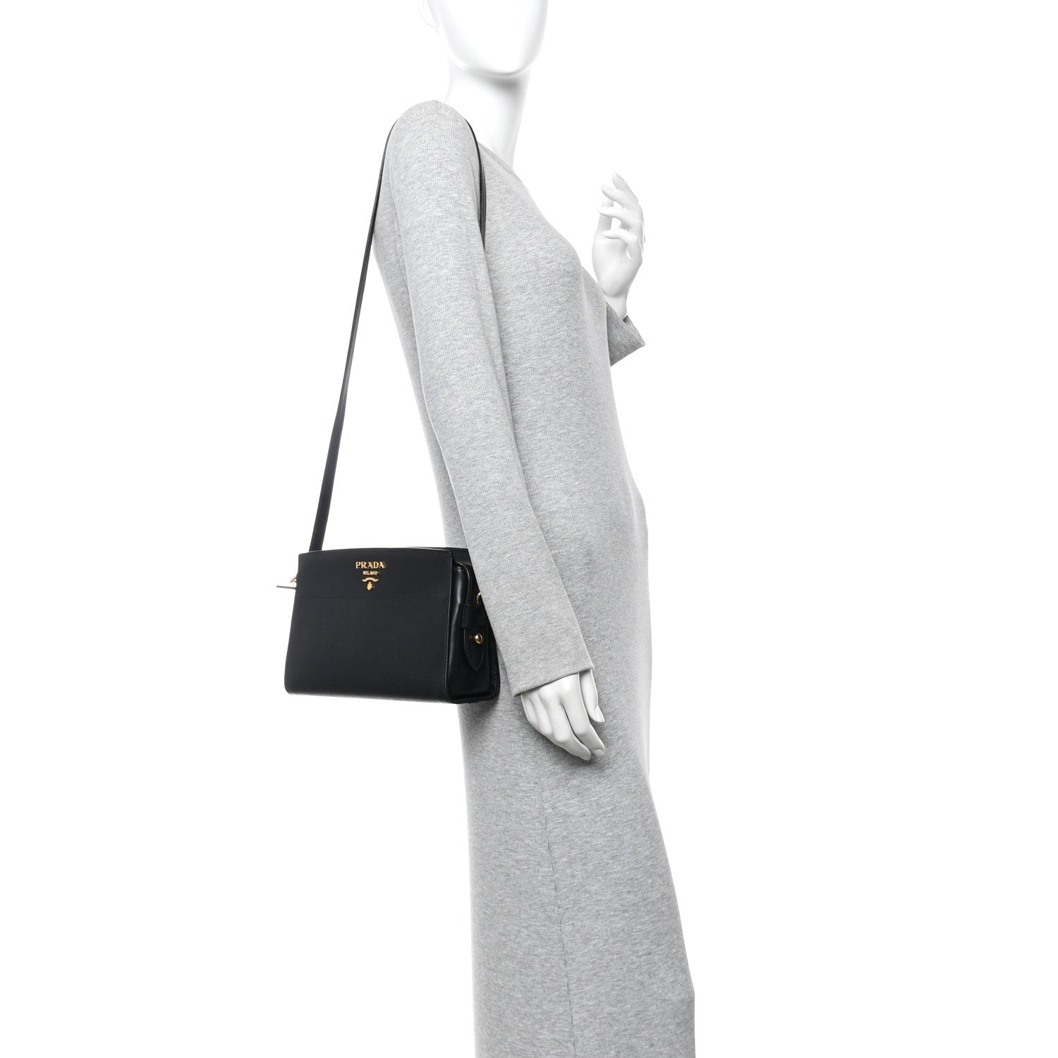 Prada Saffiano City Calfskin Esplanade Crossbody Bag Black 2 of 9