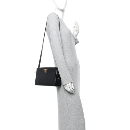 Prada Saffiano City Calfskin Esplanade Crossbody Bag Black 2 of 9
