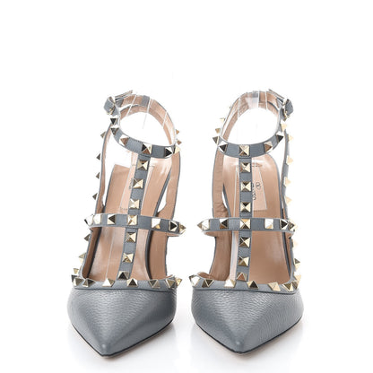 Valentino Garavani Pebbled Calfskin Rockstud Ankle Strap 100mm Pumps 40 Light Stone 2 of 8