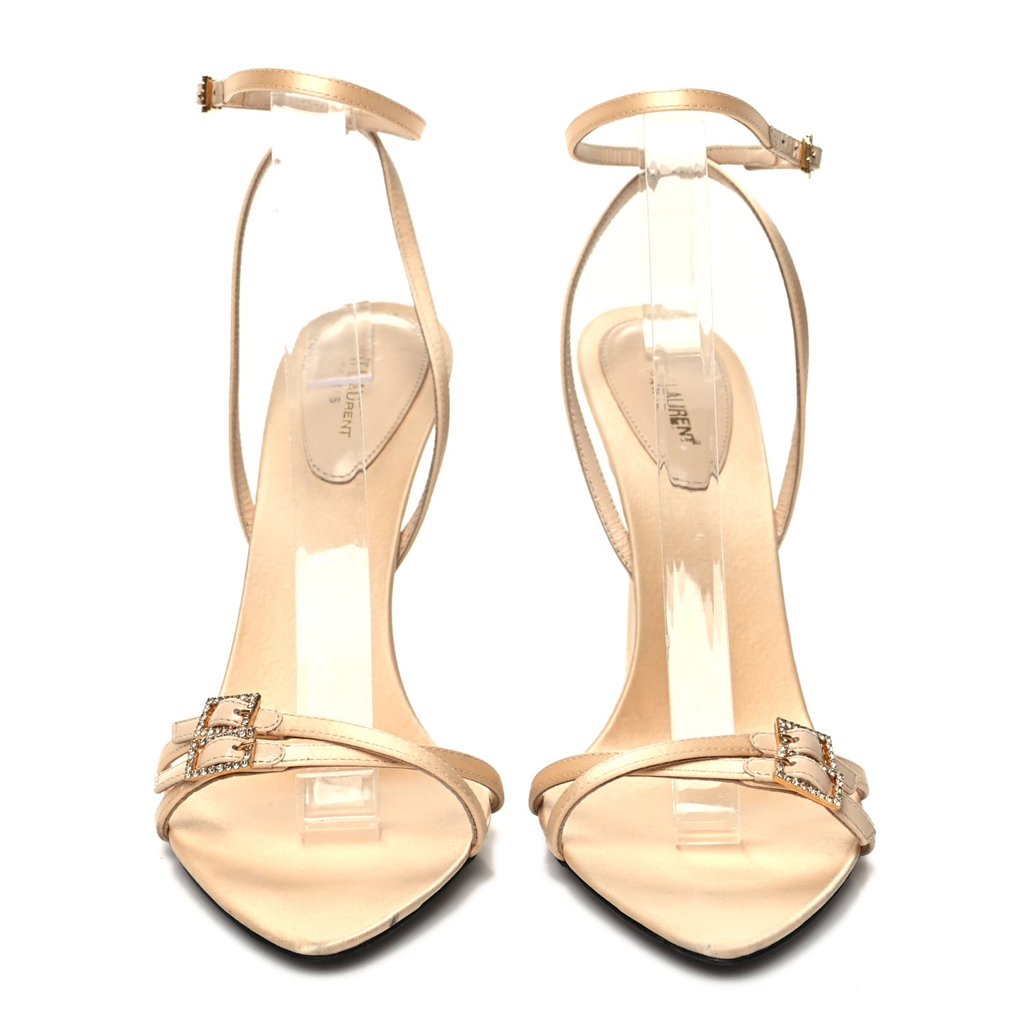 Calfskin Satin Crystal Gippy 110 Sandals 40 Soft Nude