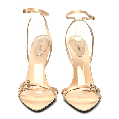 Saint Laurent Calfskin Satin Crystal Gippy 110 Sandals 40 Soft Nude 2 of 11