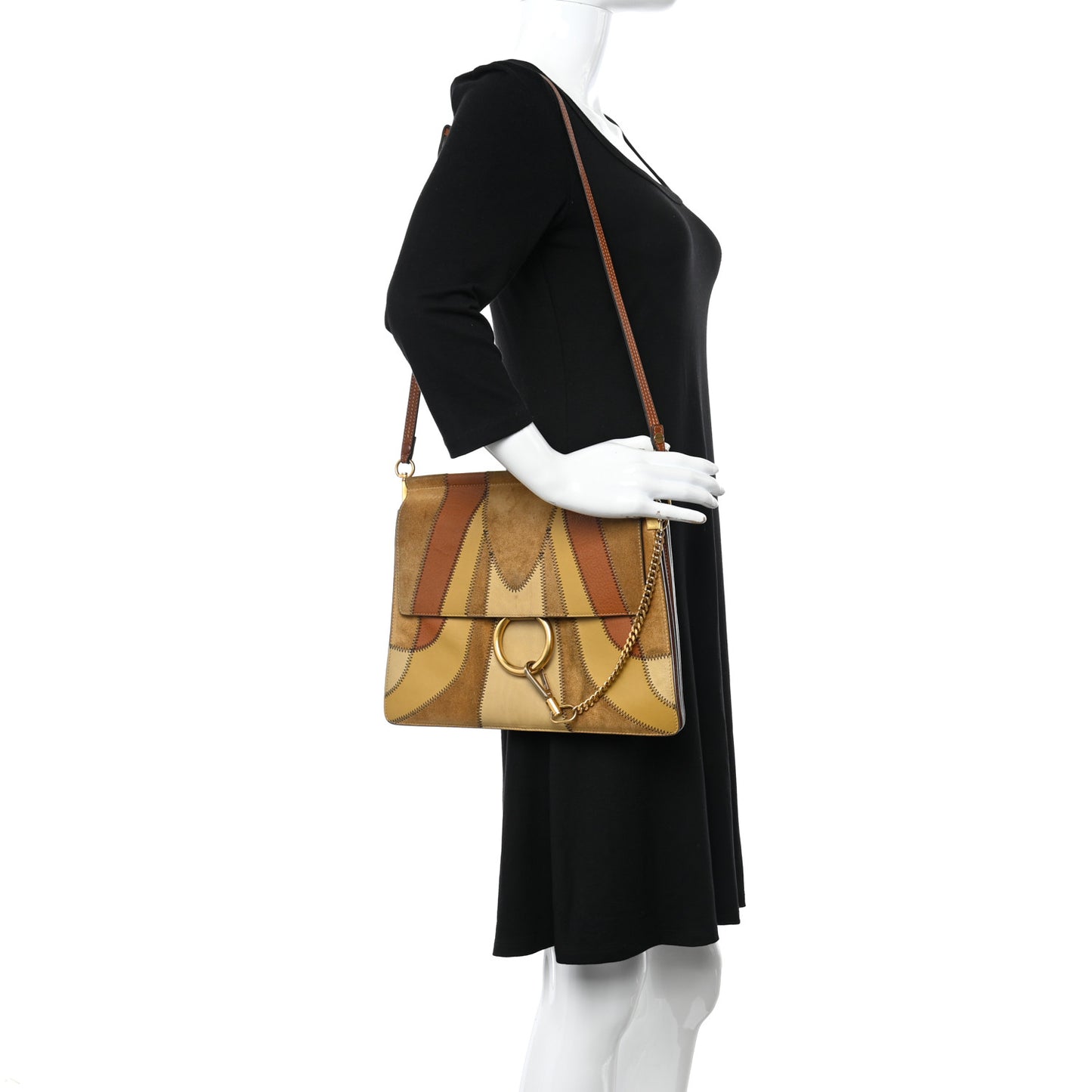 Suede Patchwork Medium Faye Shoulder Bag Brown Multicolor