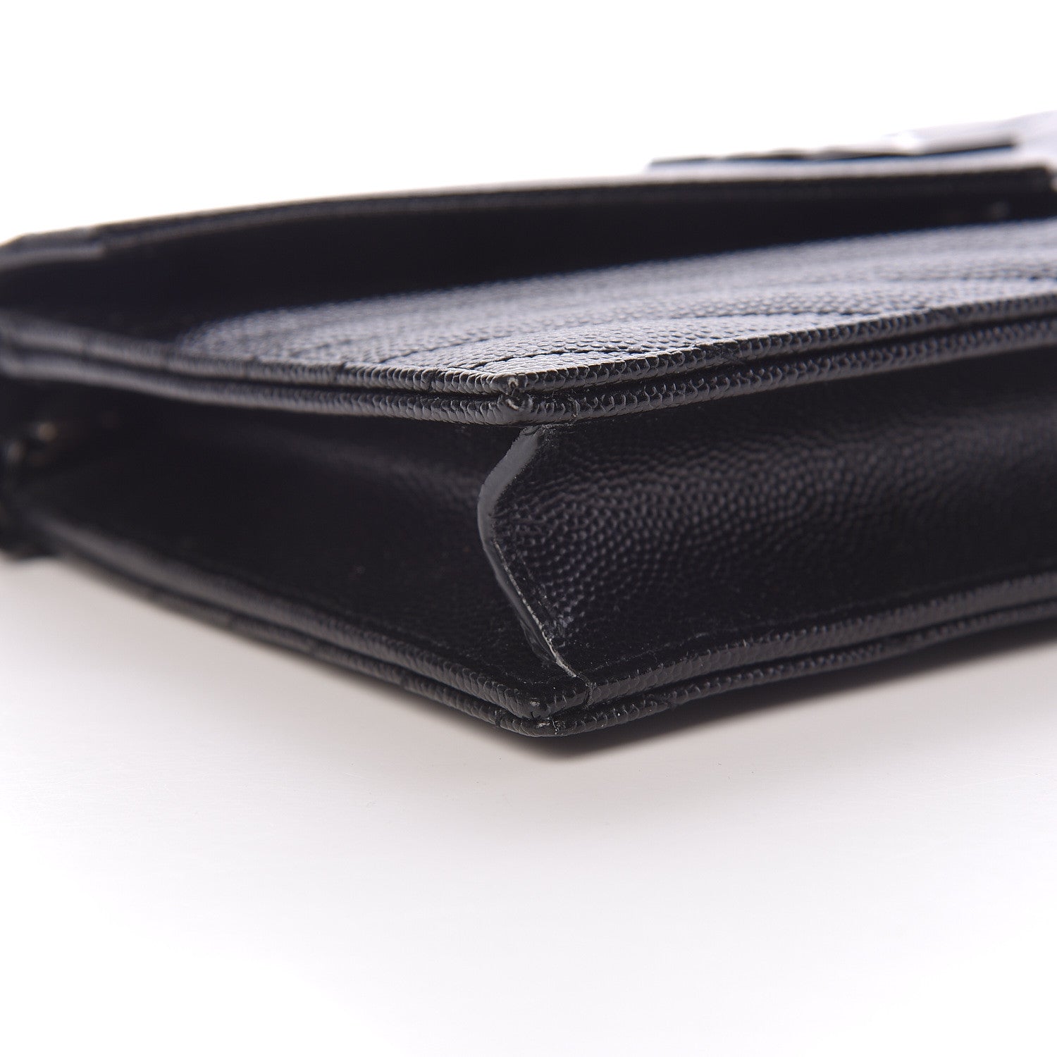 Saint Laurent Grain De Poudre Matelasse Chevron Monogram Envelope Chain Wallet Black 5 of 15