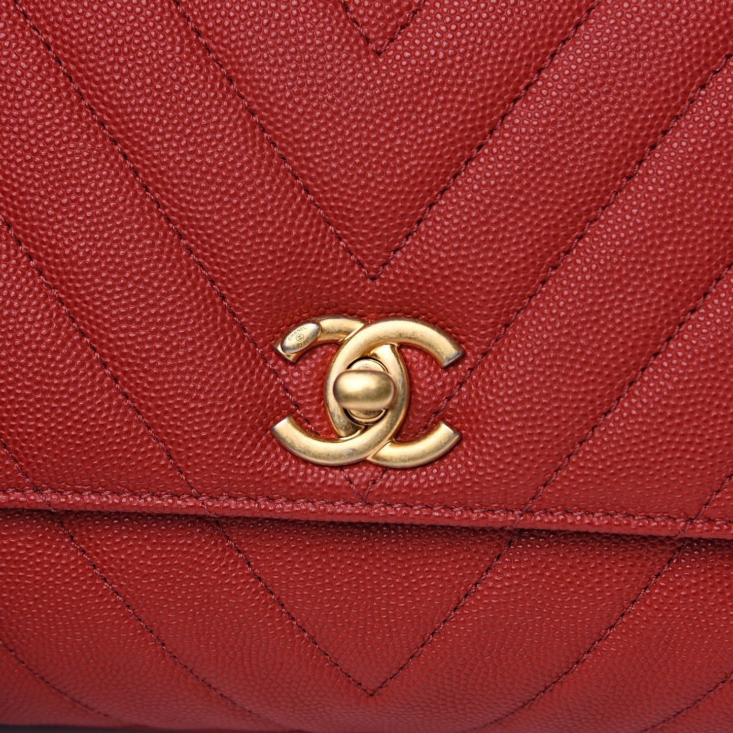 Caviar Chevron Quilted Mini Coco Handle Flap Red
