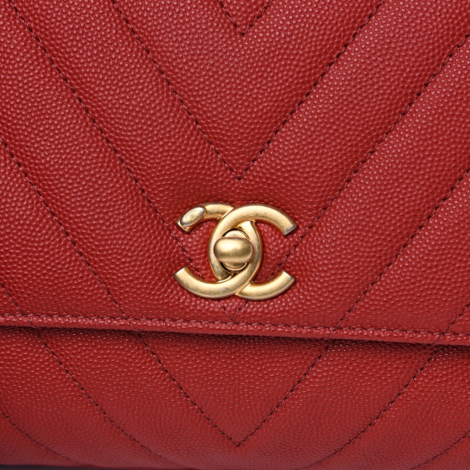 Chanel Caviar Chevron Quilted Mini Coco Handle Flap Red 9 of 9