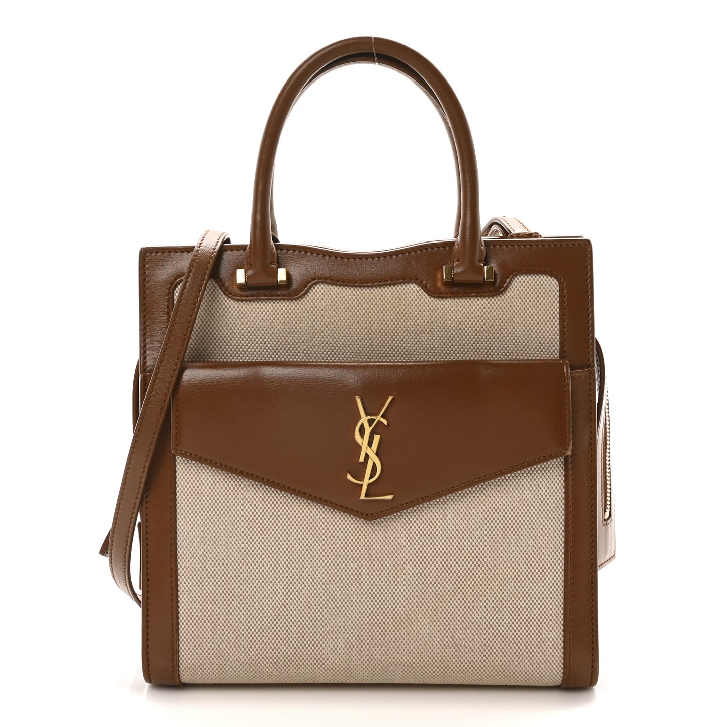 Canvas Calfskin Small Uptown Tote Brown
