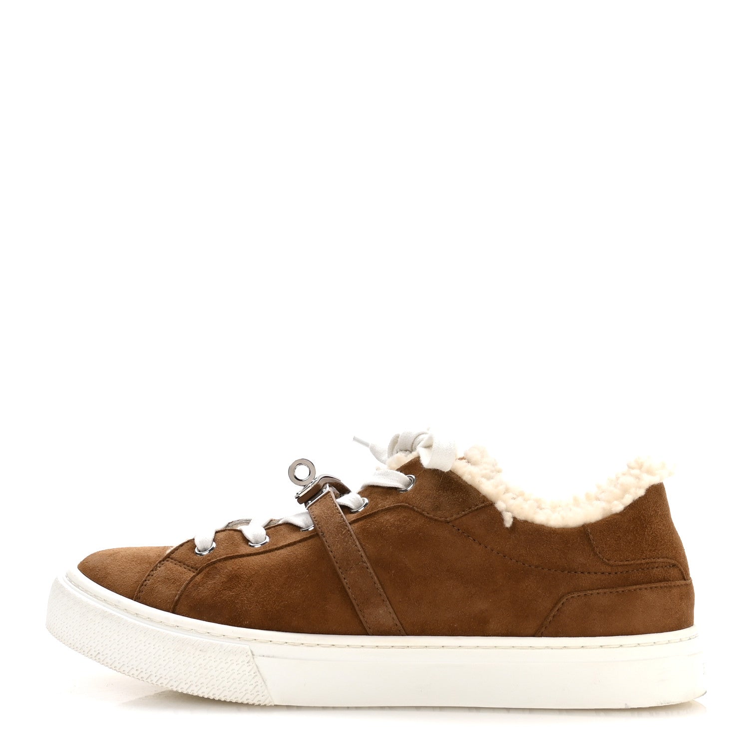 Hermes Suede Goatskin Woolskin Day Sneakers 38 Brun Fume Ecru 1 of 8