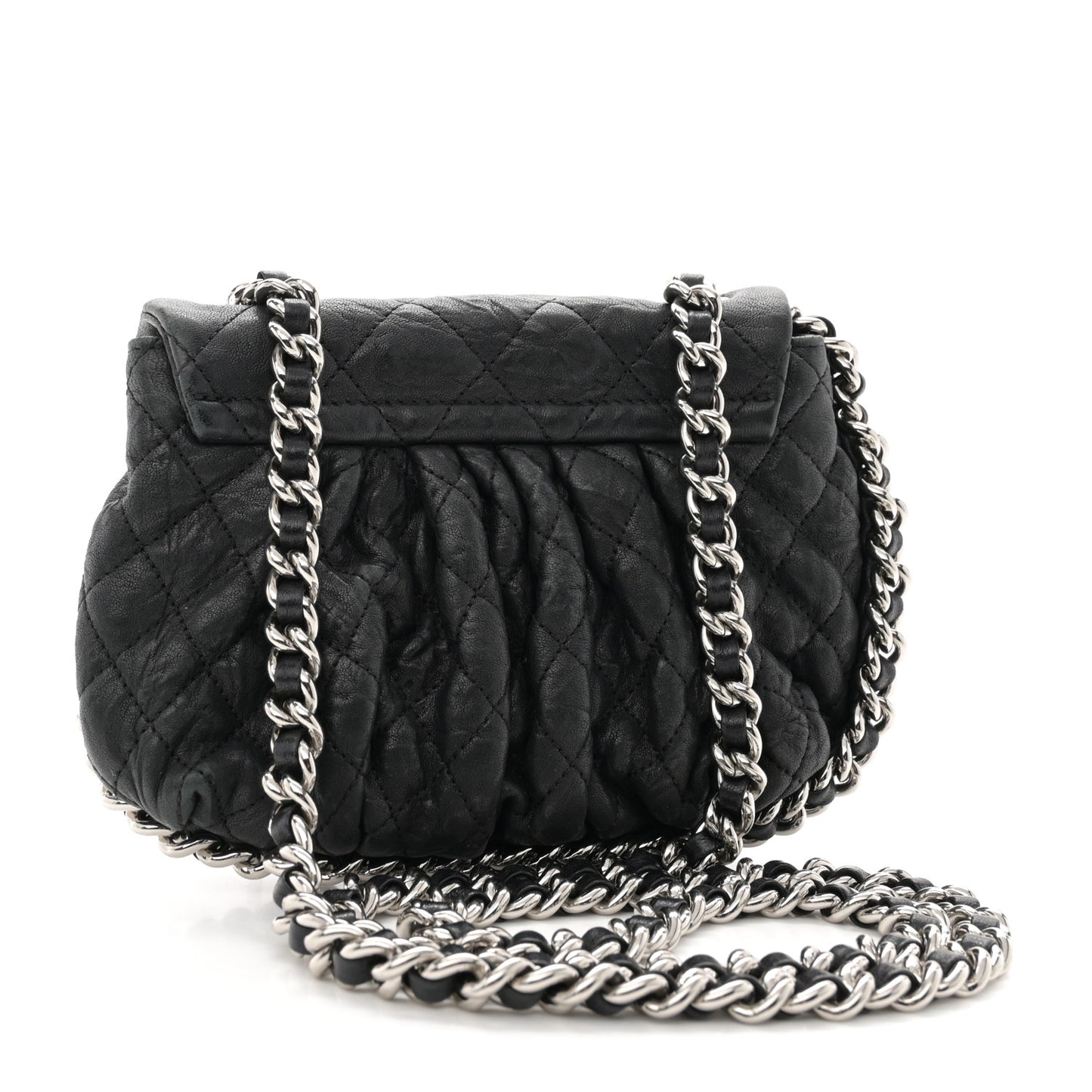 Washed Lambskin Quilted Mini Chain Around Flap Black