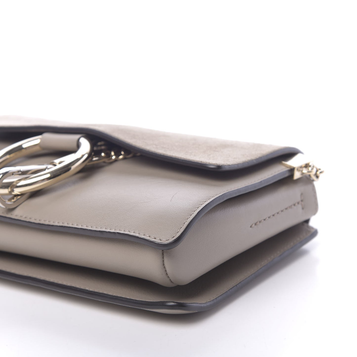 Suede Calfskin Small Faye Shoulder Bag Motty Grey