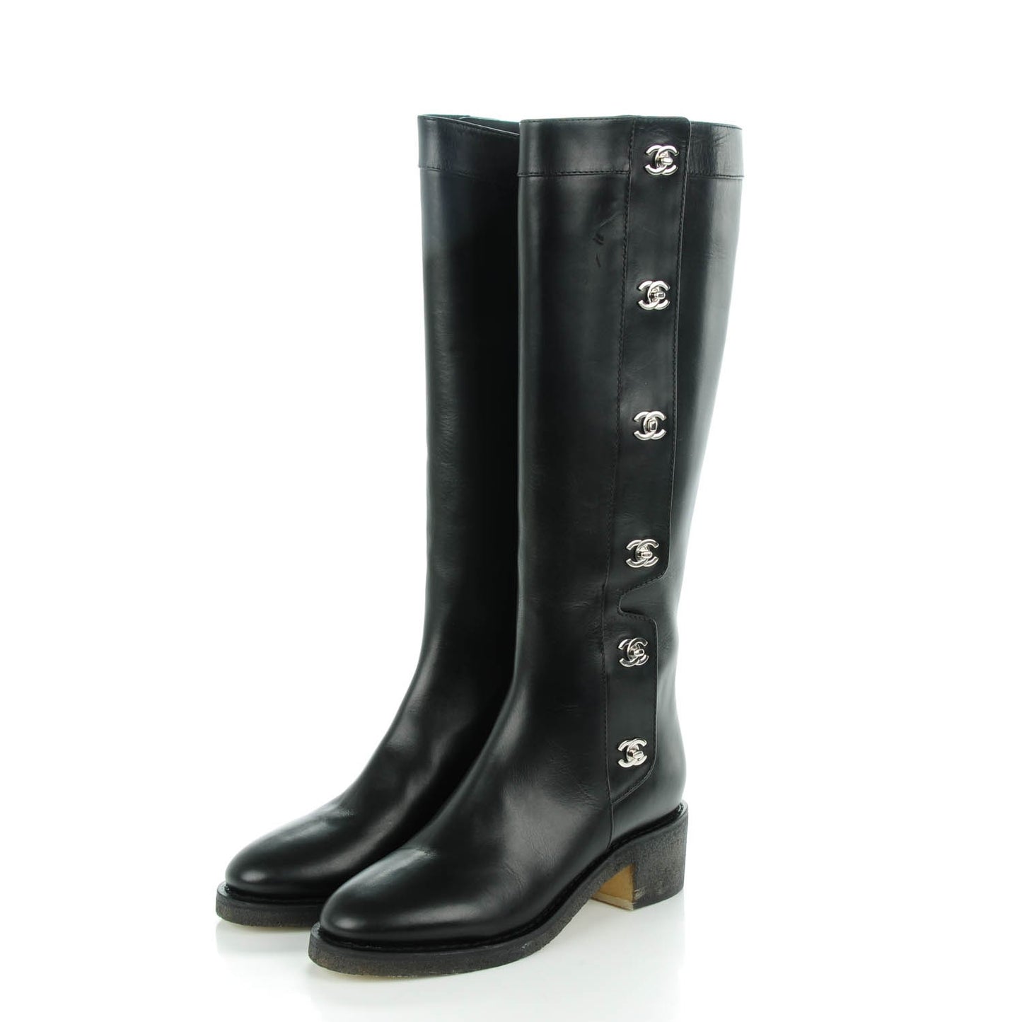 Calfskin CC Turnlock High Boots 39 Black