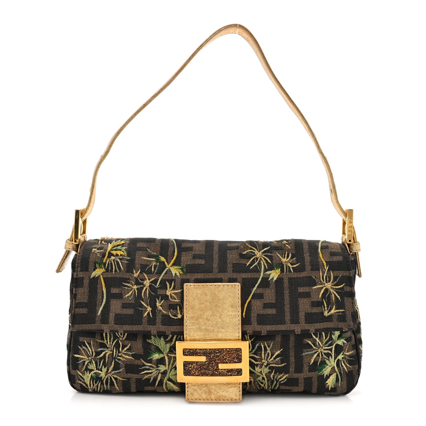 Zucca Floral Embroidered Baguette Tobacco Gold