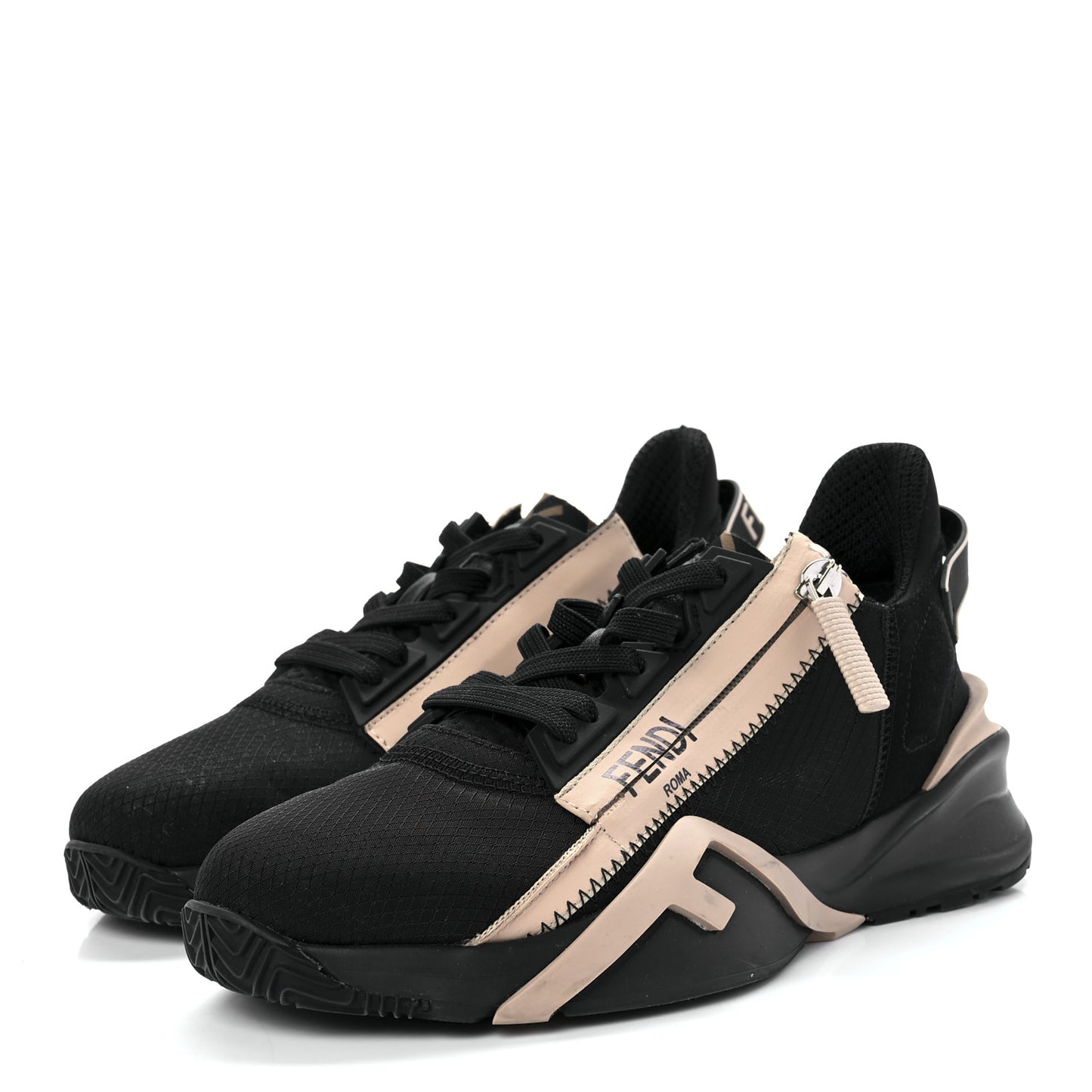 Nylon Suede Lycra Fendi Flow Low Top Sneakers 35 Black