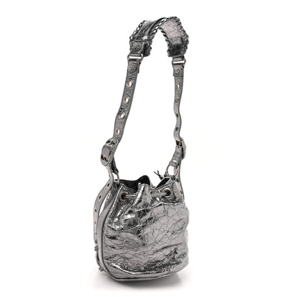 Balenciaga Metallic Agneau Arena Crystal Le Cagole Bucket Bag XS Silver 3 of 10