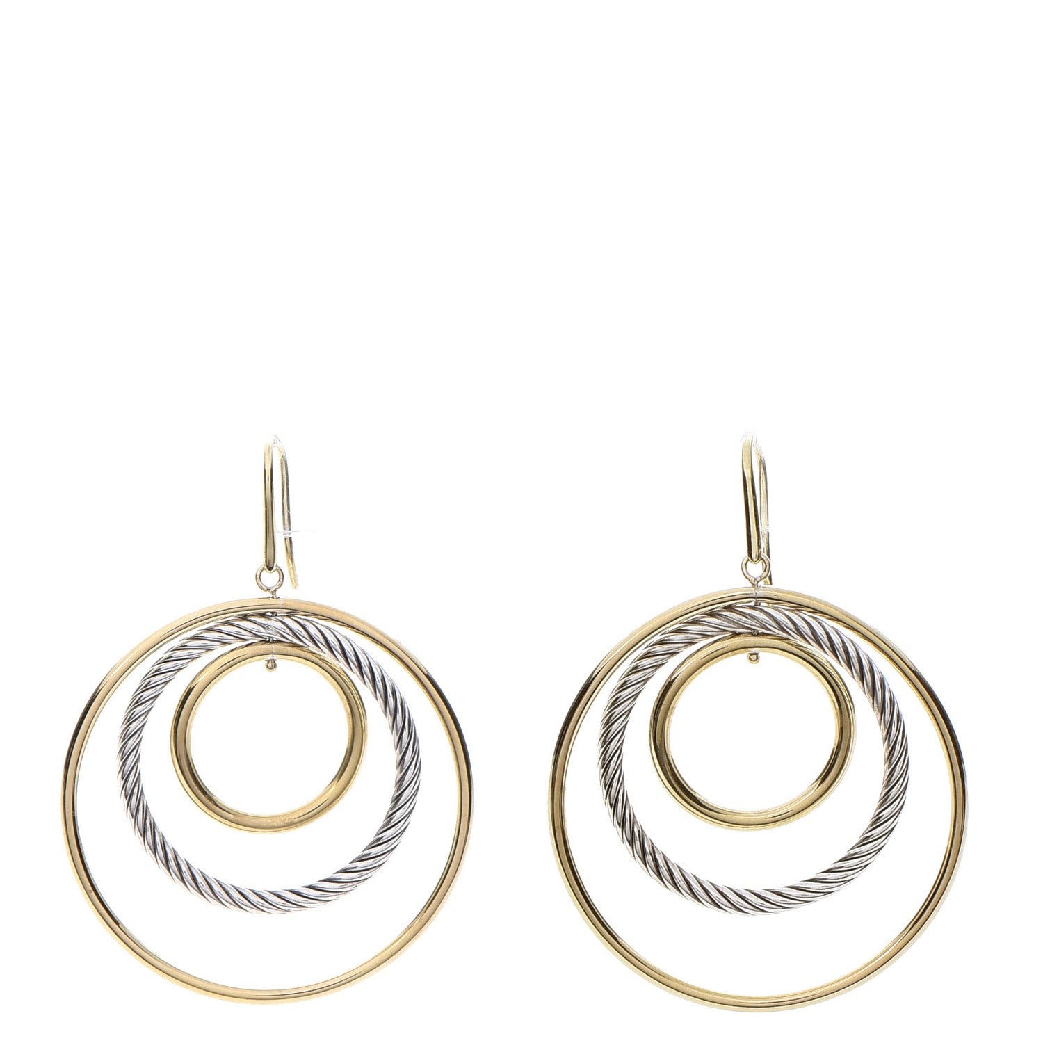 David Yurman Sterling Silver 18K Yellow Gold Mobile Triple Circle Earrings 1 of 4