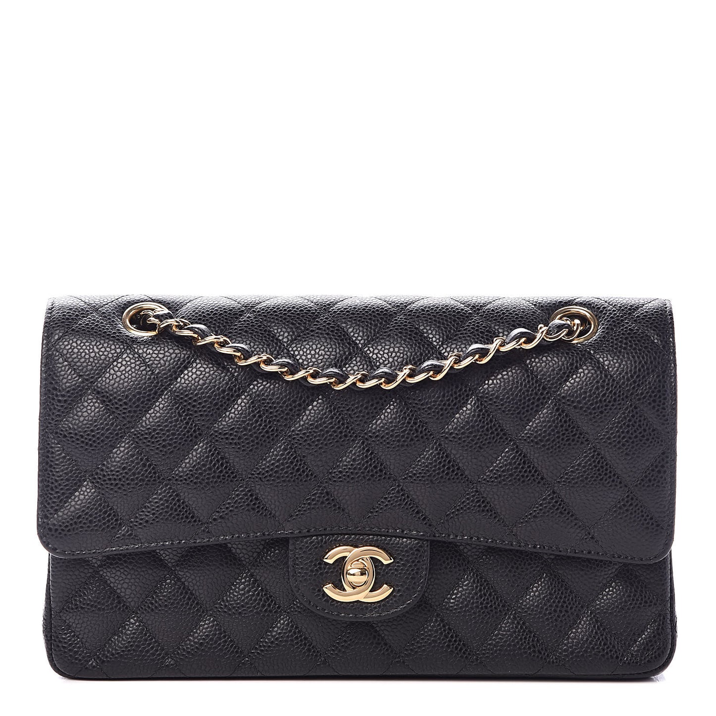 Caviar Quilted Medium Double Flap Black