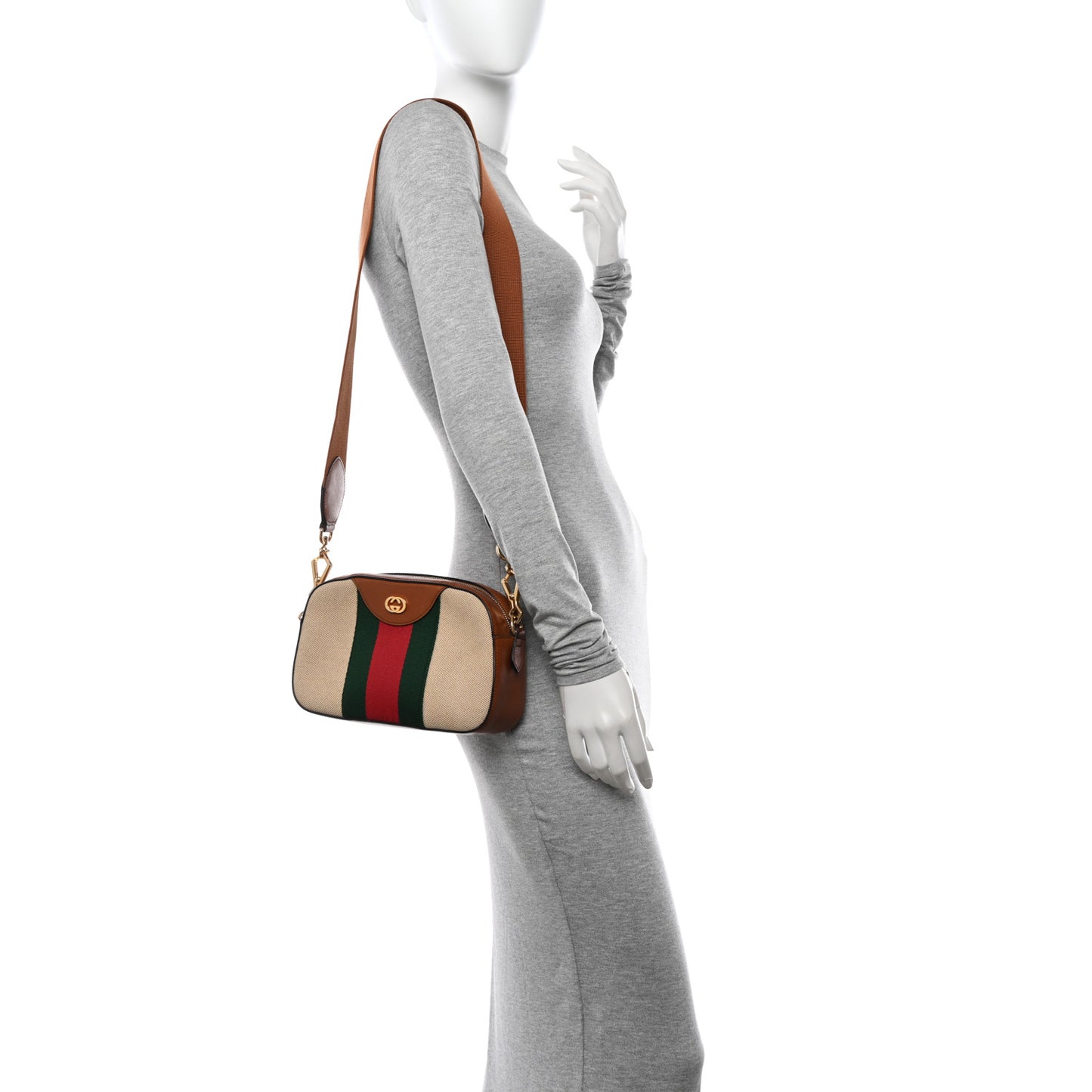 Vintage Canvas Web Shoulder Bag Sand Cuir