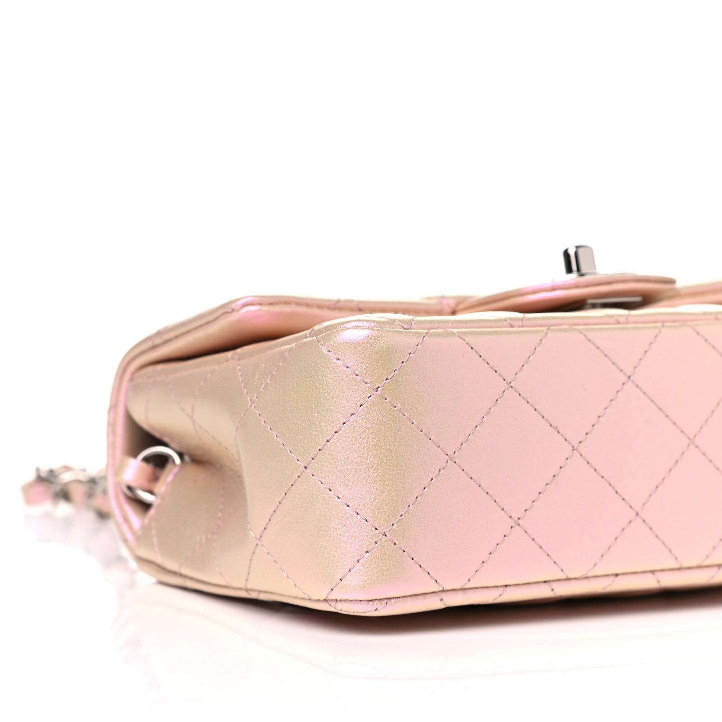 Iridescent Calfskin Quilted Mini Rectangular Flap Pink