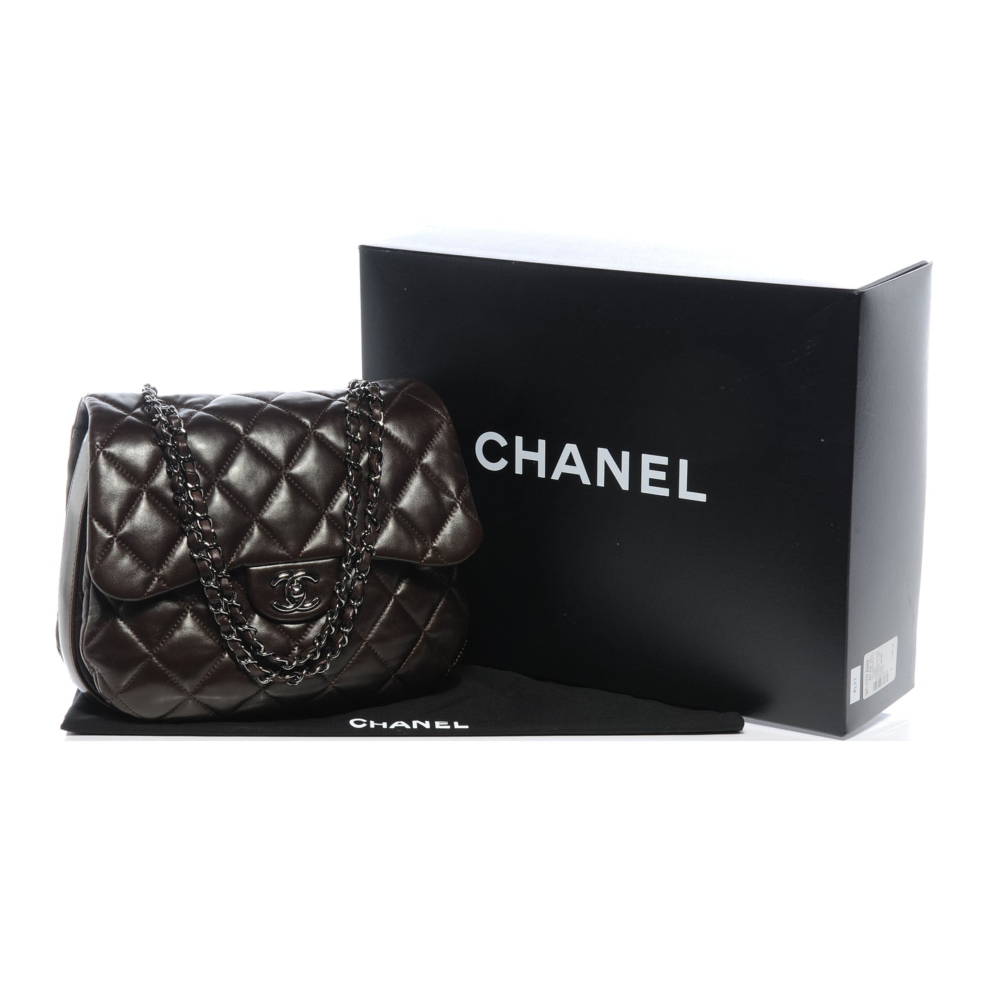 Lambskin Quilted 3 Large Flap Dark Brown