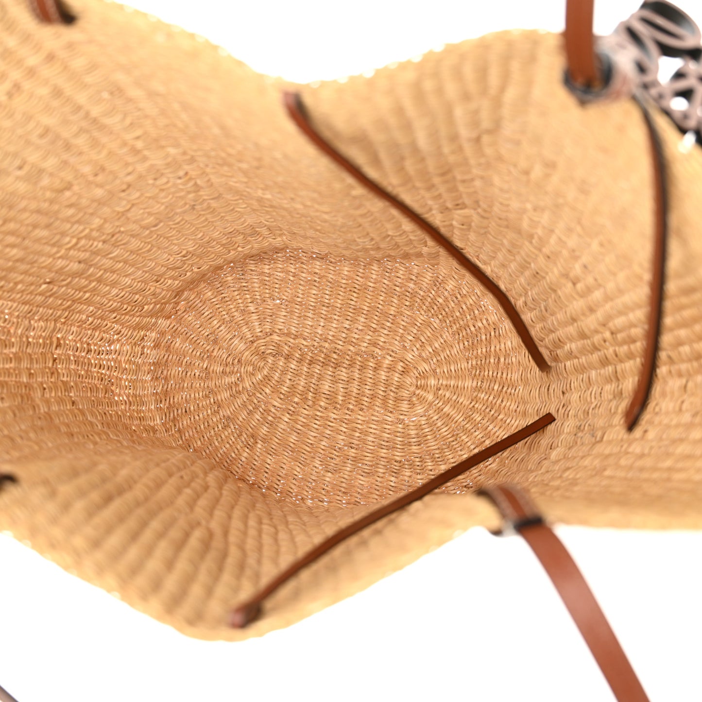 Raffia Calfskin Shell Basket Tote Natural Pecan