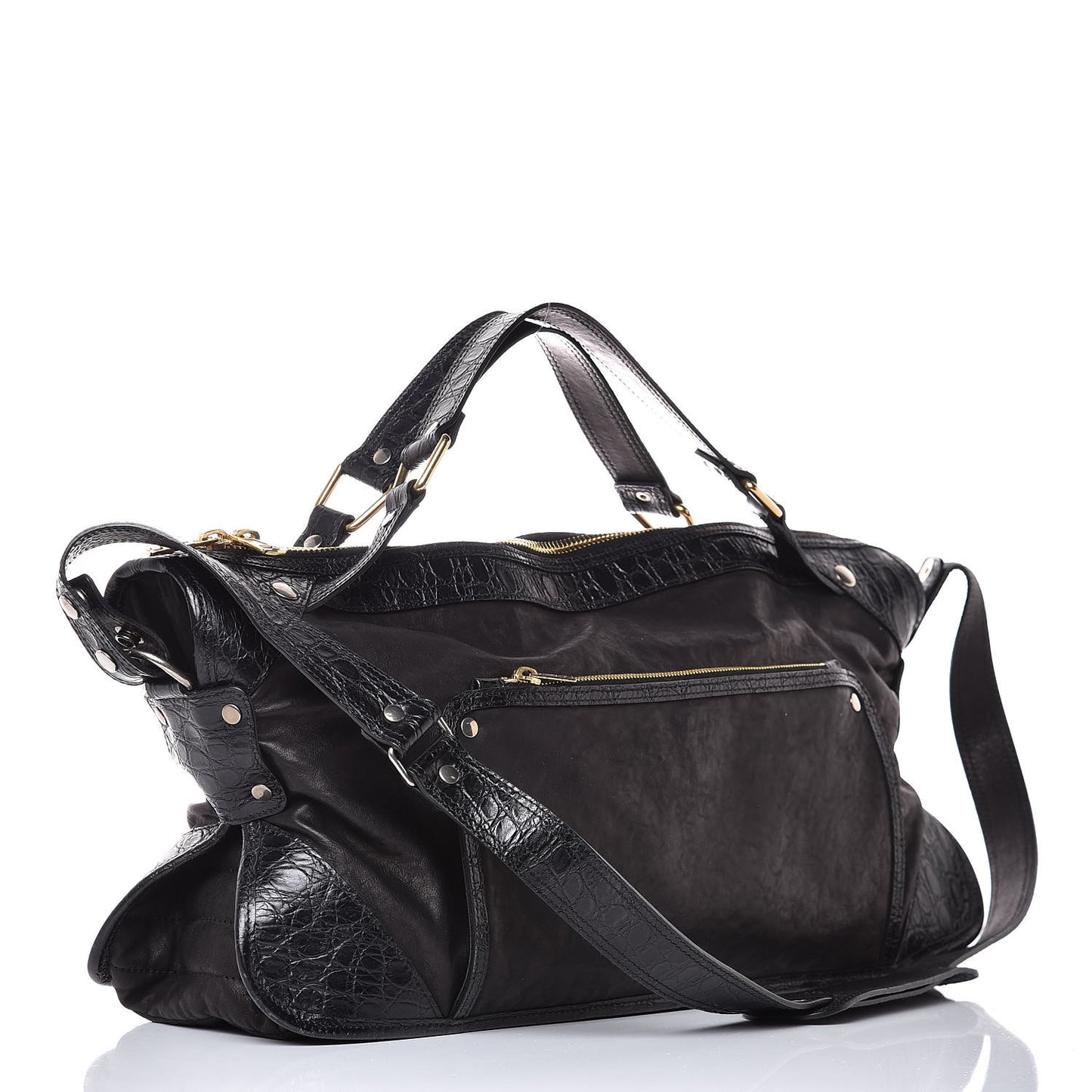 Calfskin Crocodile Embossed Rider Tote Black