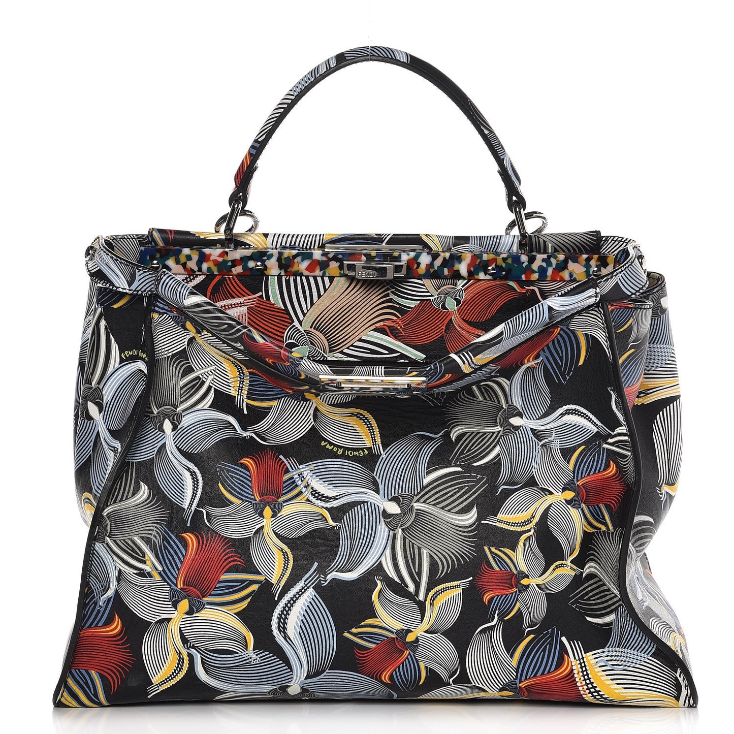 Calfskin Orchid Large Peekaboo Iconic Satchel Black Multicolor