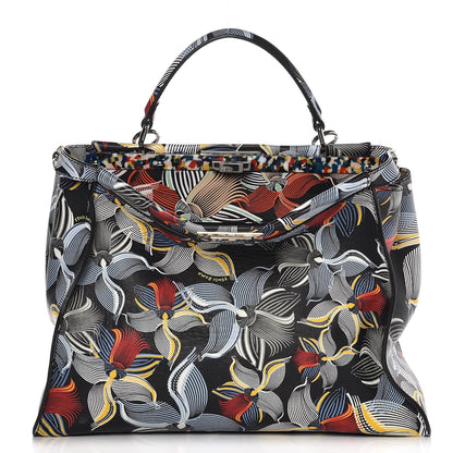 Fendi Calfskin Orchid Large Peekaboo Iconic Satchel Black Multicolor 1 of 8