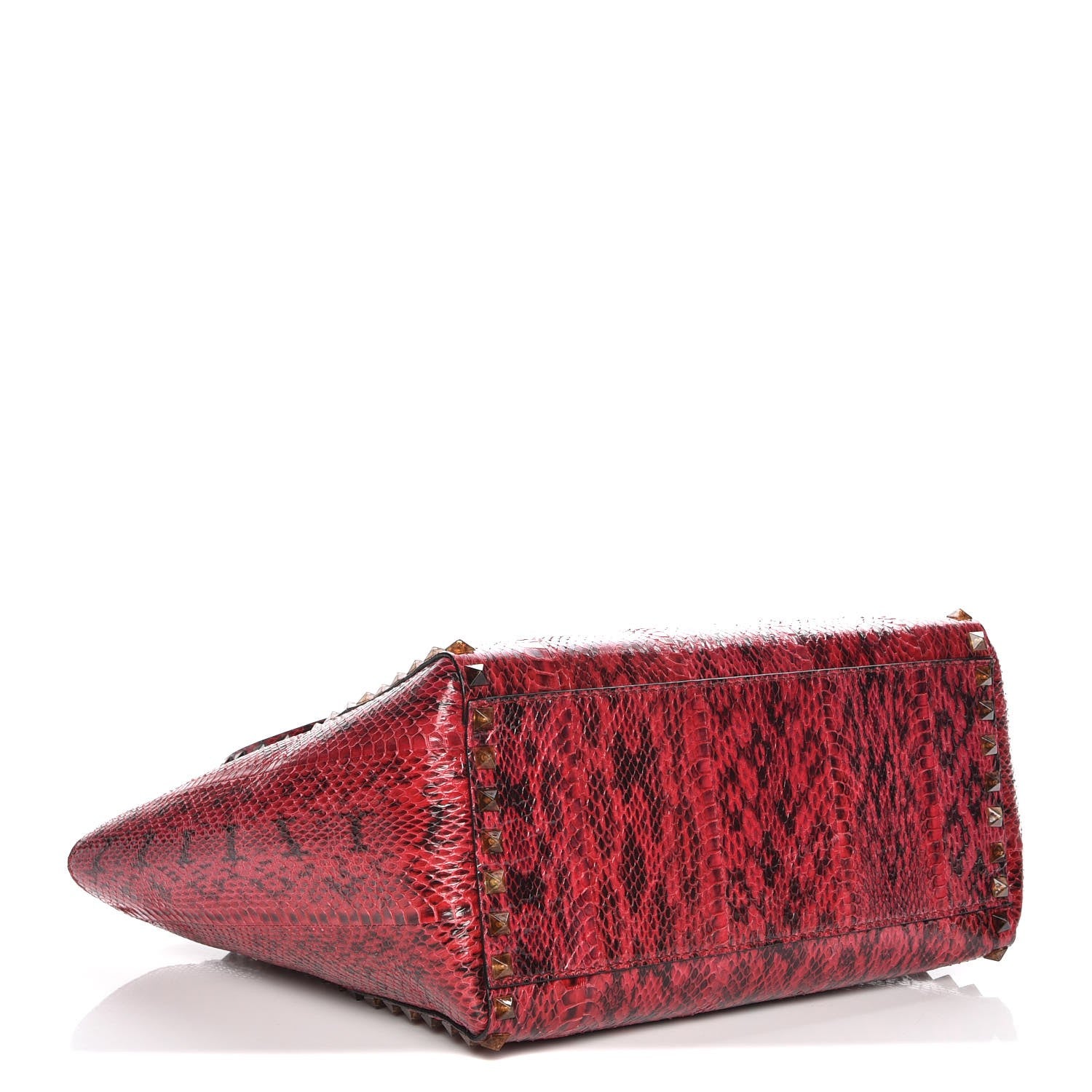 Valentino Garavani Snakeskin Rockstud Double Handle Tote Rouge 5 of 8