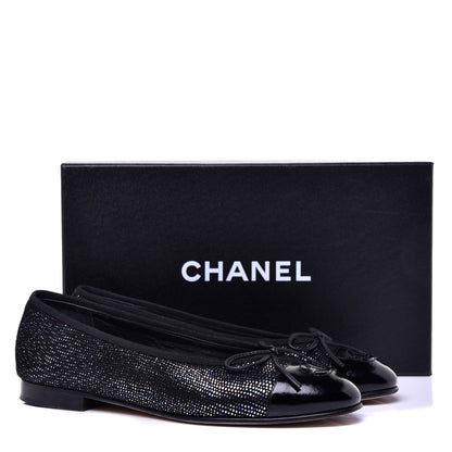 Chanel Fantasy Goatskin Patent Calfskin CC Cap Toe Ballerina Flats 36.5 Black Blue 11 of 11