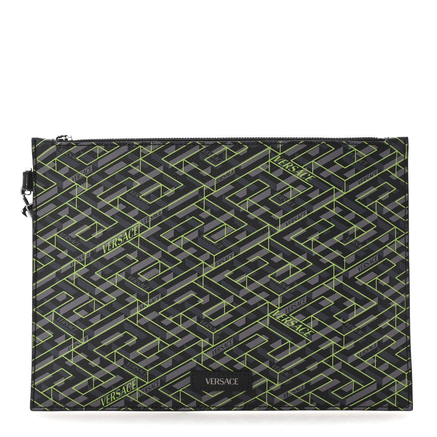 Coated Canvas La Greca Signature Pouch Black Green