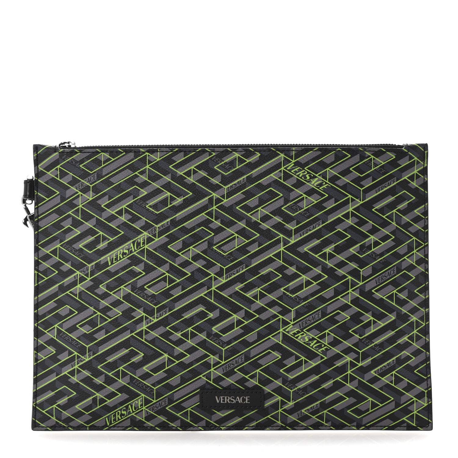 Versace Coated Canvas La Greca Signature Pouch Black Green 1 of 7