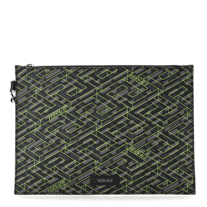 Versace Coated Canvas La Greca Signature Pouch Black Green 1 of 7