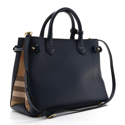 Burberry Derby Calfskin House Check Medium Banner Tote Ink Blue 3 of 13